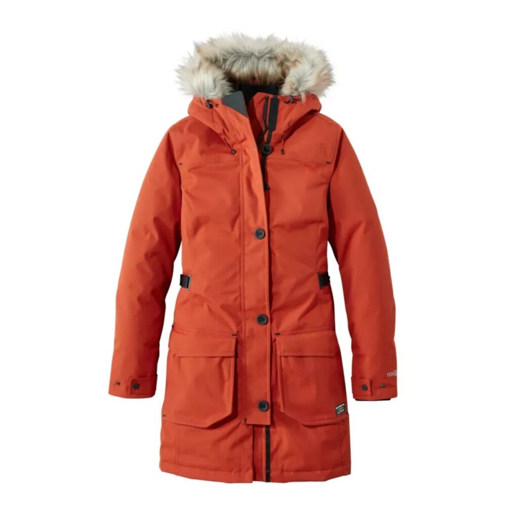 L.L. Bean Maine Mountain Parka Women's L Cayenne Orange Down Fill Waterproof
